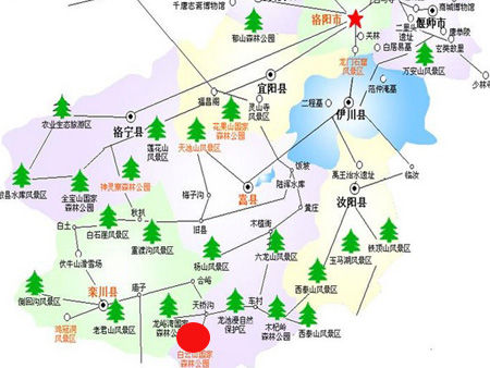 白云山国家森林公园方位为红色圆点处图片